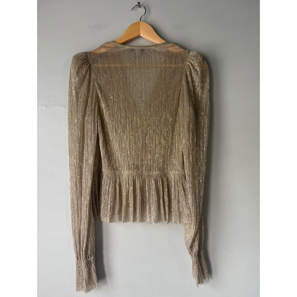 Sabina Musayev Liya Blouse Gold Metallic Pleated Peplum Top Size Large - Picture 10 of 10